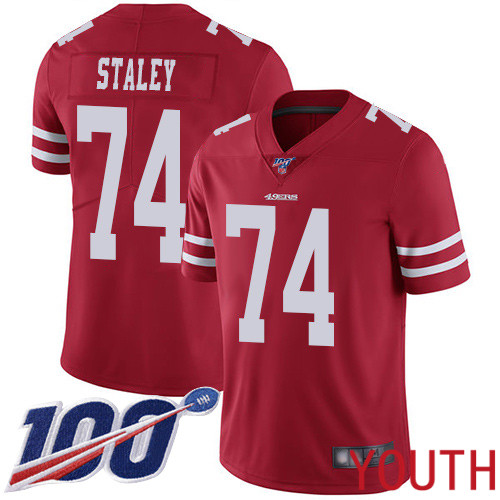 San Francisco 49ers Limited Red Youth Joe Staley Home NFL Jersey #74 100th Season Vapor Untouchable